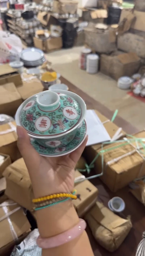 摆件三才盖碗有瑕请慎拍