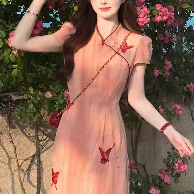 589-3#新中式国风改良旗袍连衣裙女装2025夏新款季气质收腰裙