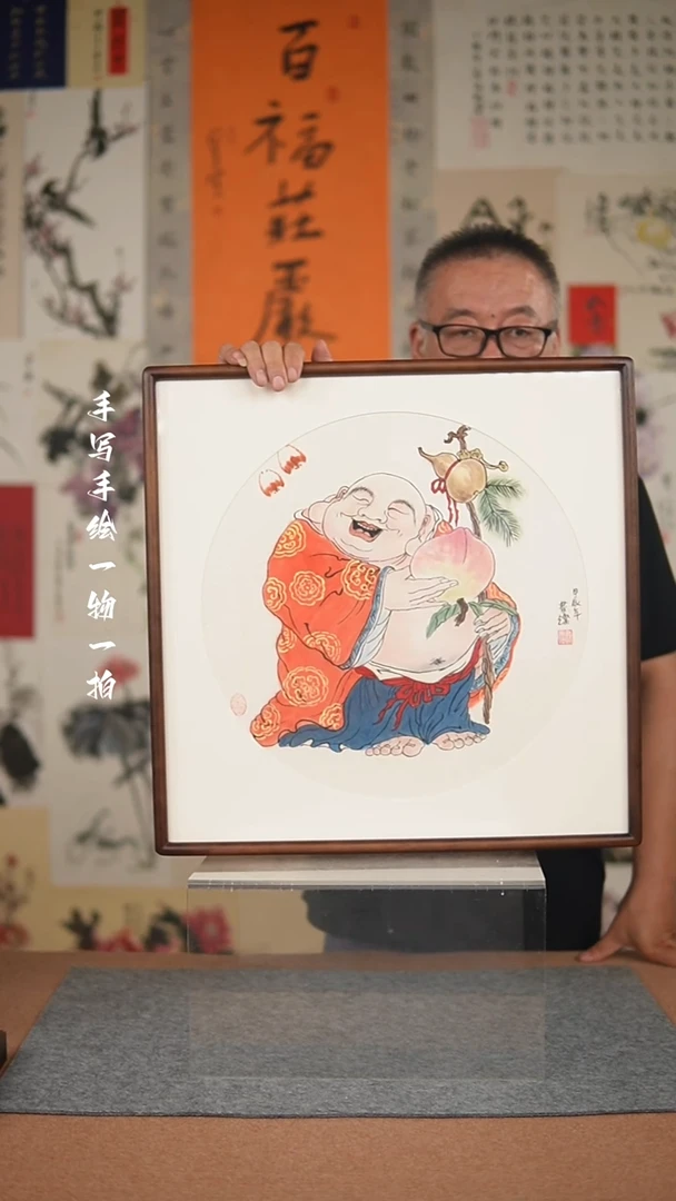 国画手绘-52*52实木框人物