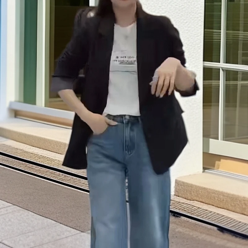 时尚妈妈装双排扣宽松休闲卷边袖西装女春2025新款中老年西服外套