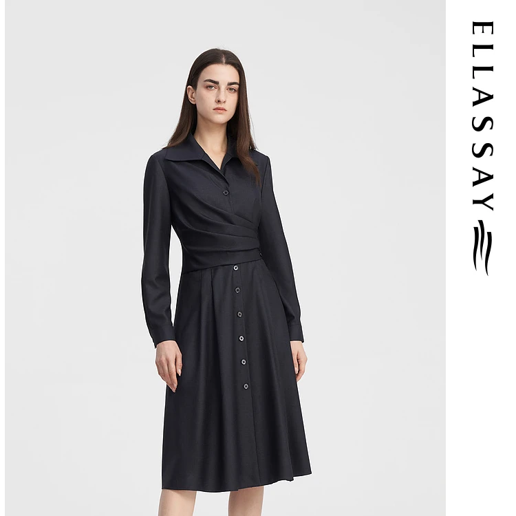 【粉丝专享】ELLASSAY歌力思翻领中长款连衣裙EWE343Y03800