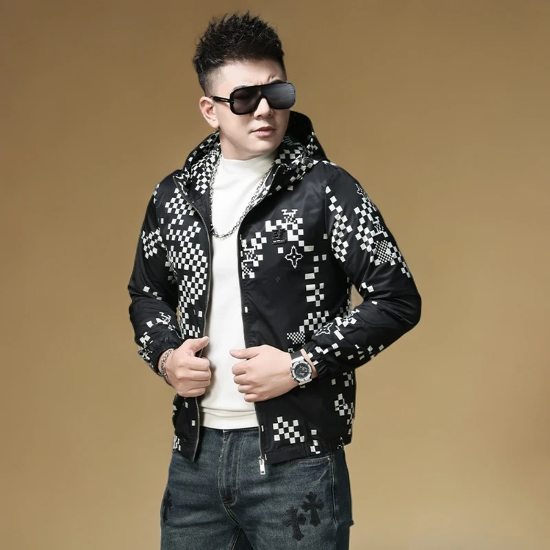 潮牌提花连帽夹克男士2025新款春秋季潮流薄款休闲帅气高端外套