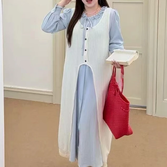 大码女装胖妹妹韩版连衣裙两件套装