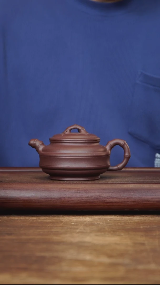 茶壶紫砂250ml 双线竹鼓 紫泥