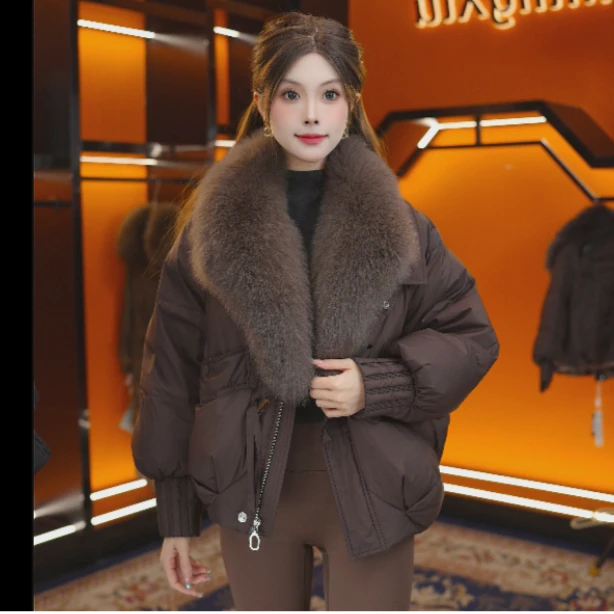 SS412 2025新款防风气质保暖女款爆款大毛领冬季时尚收腰短款001