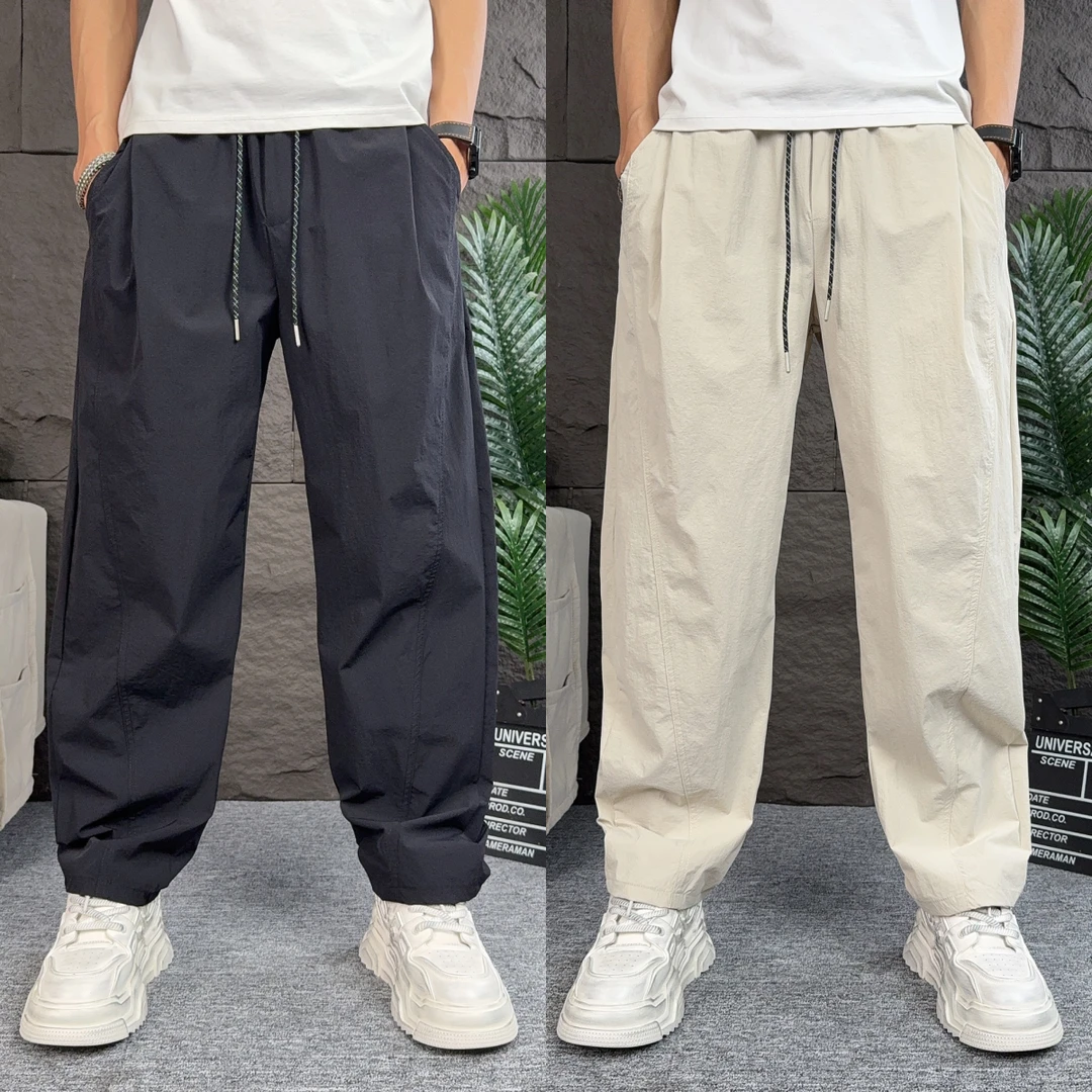 夏季薄款速干休闲裤男士宽松户外直筒长裤韩版纯色百搭哈伦运动裤