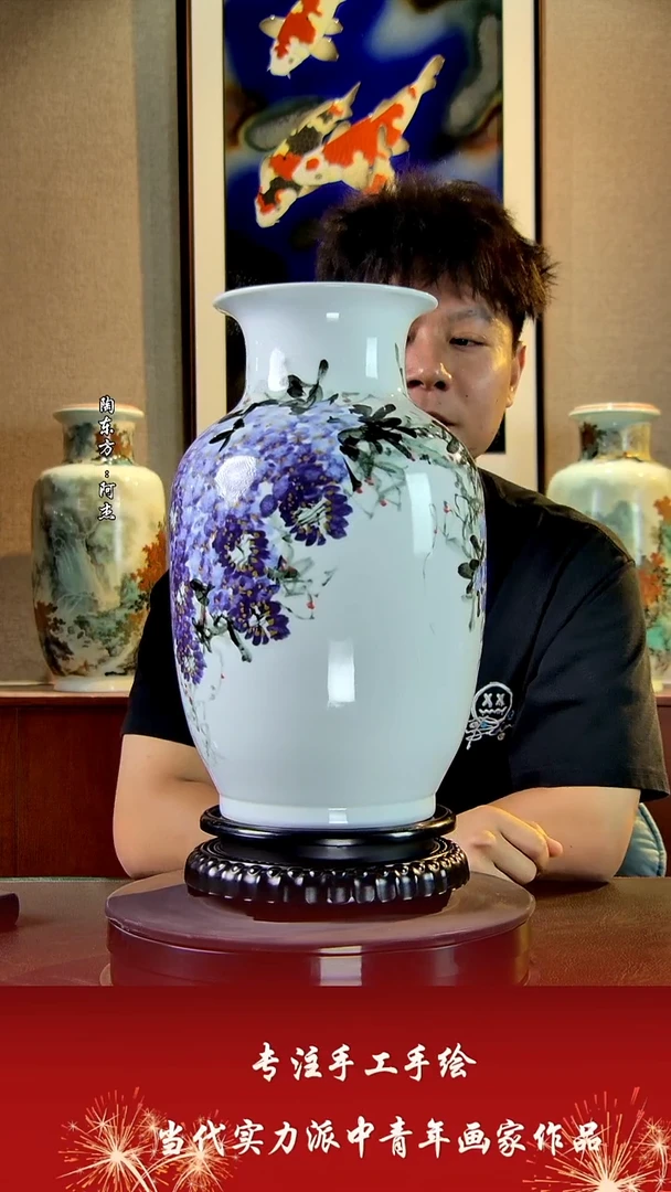 摆件景德镇陶东方艺术作品花瓶摆件瓷板画