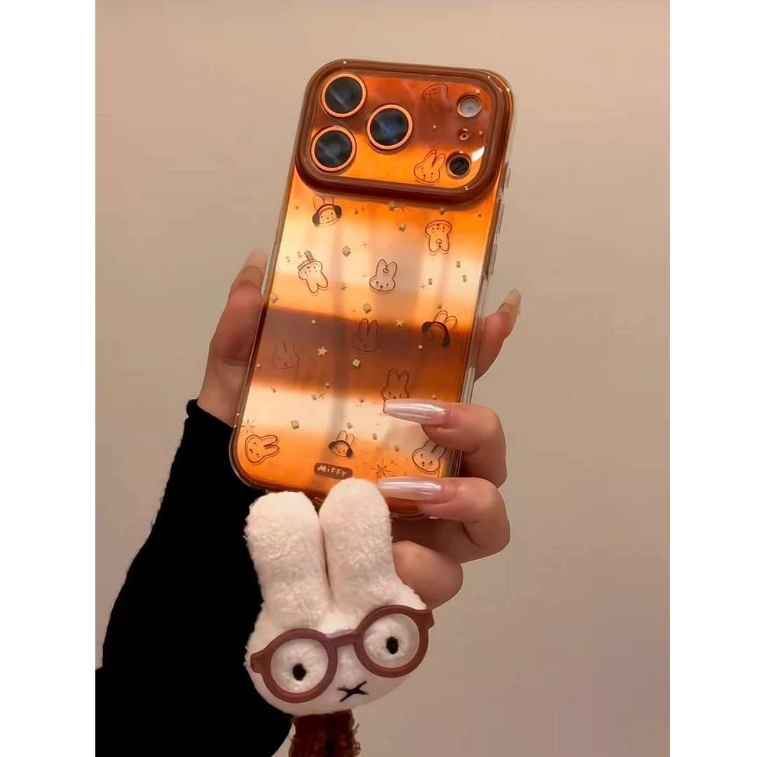 立体毛绒米菲晕染棕手机壳适用苹果17promax/16防摔可爱新款秋冬