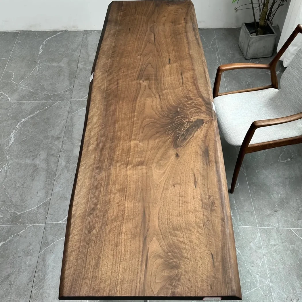 北美黑胡桃实木大板桌餐桌茶桌 自然边（独板） 尺寸：208*67*5cm