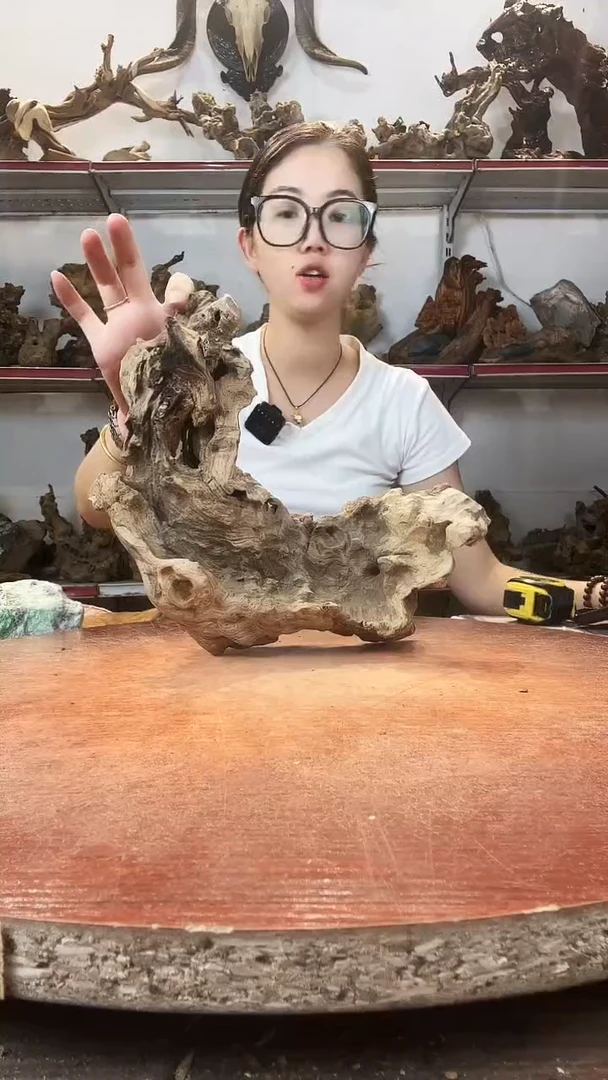 木李***画黄荆随型风化镂空底座摆件无漆无蜡