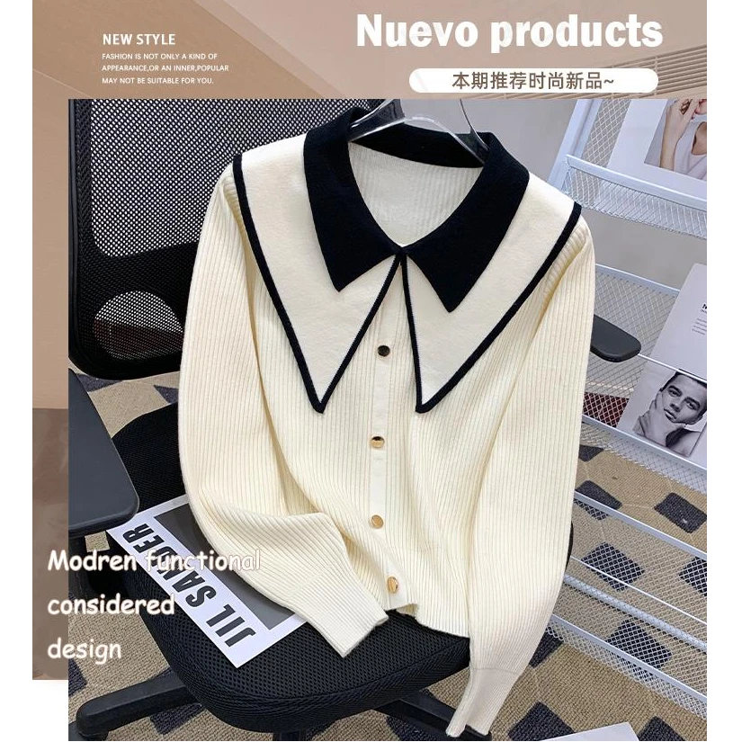 怡青创意6【减龄】娃娃领打底衫女秋冬高级感撞色内搭感翻领针织衫