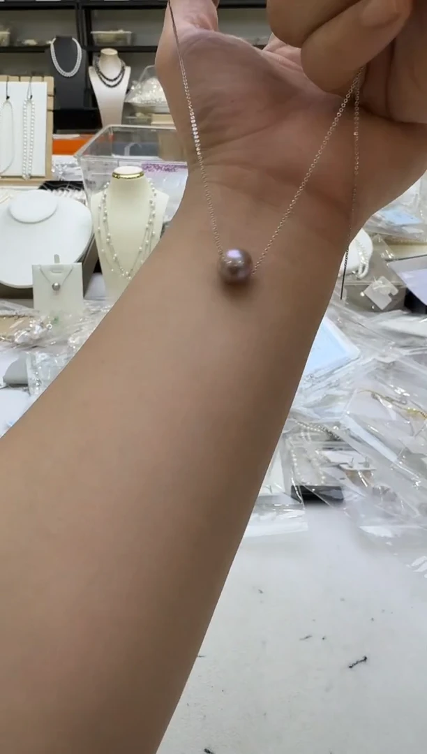 淡水珍珠18K金镶嵌吊坠(赠链)10-11mm 紫-路路通