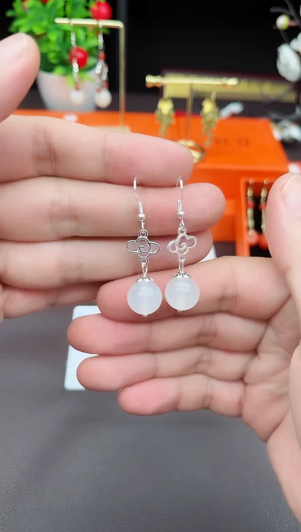 玛瑙/玉髓耳饰银S925镶嵌101000