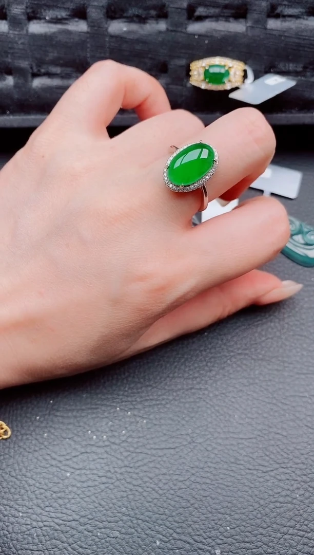 翡翠戒指银S925镶嵌天然a货翡翠384