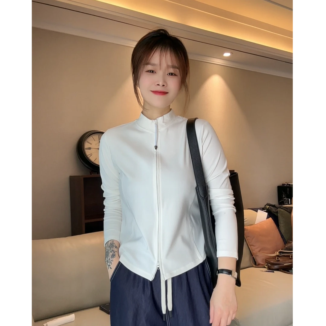 【素衣】春季上新 小众设计立领纯色修身型长袖拉链T恤 显瘦上衣