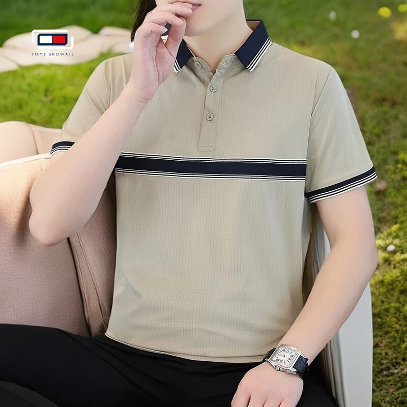 男士高端运动风休闲冰丝polo衫凉感短袖T恤韩版翻领青年中学生LB