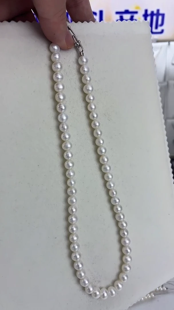 颈饰银S925镶嵌淡水珍珠天然珍珠白月光无核毛衣链7-8