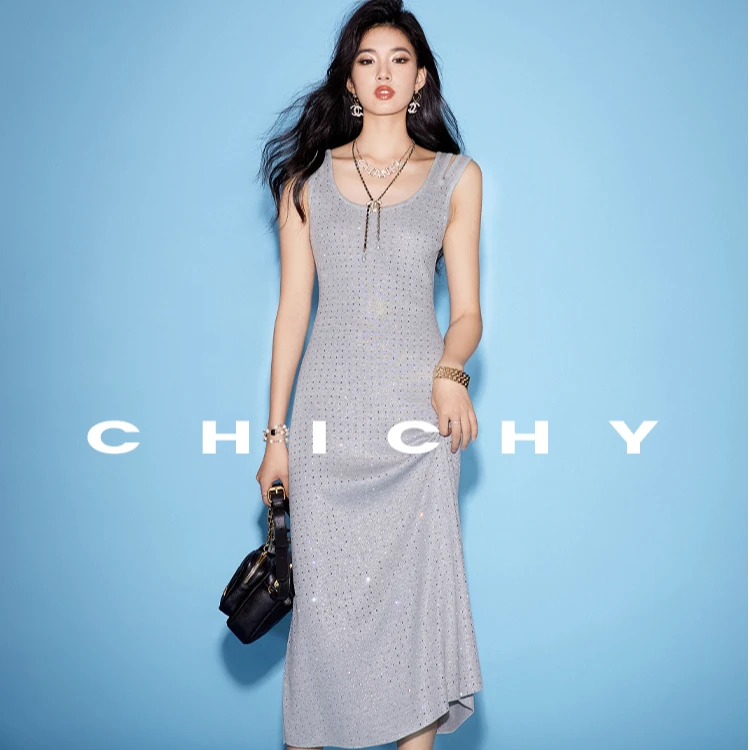 【陈大可专属】CHICHY名媛风无袖灰色显瘦背心裙CW8B002243