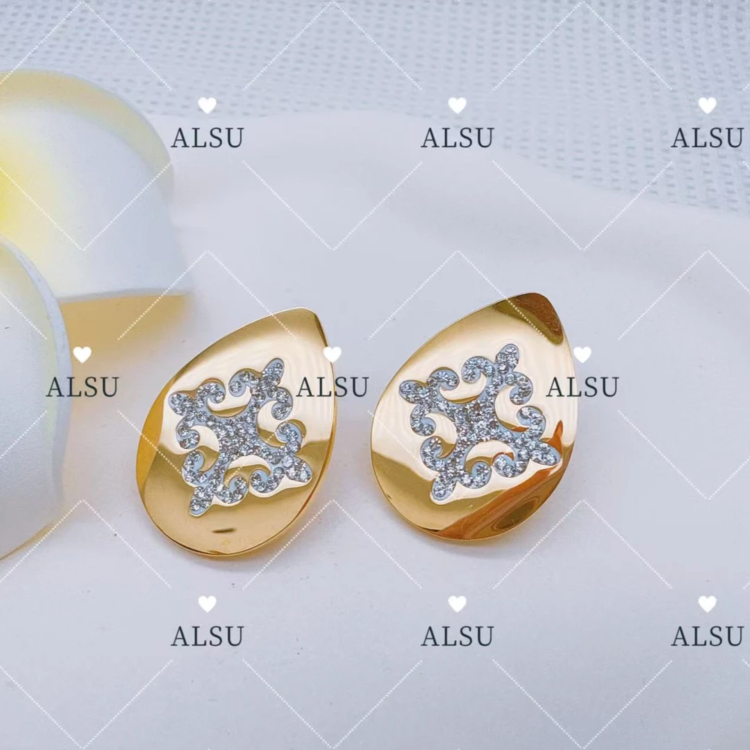 合金锆石耳饰 ALSU原创经典民族风重工耳钉轻奢时尚气质三个款式