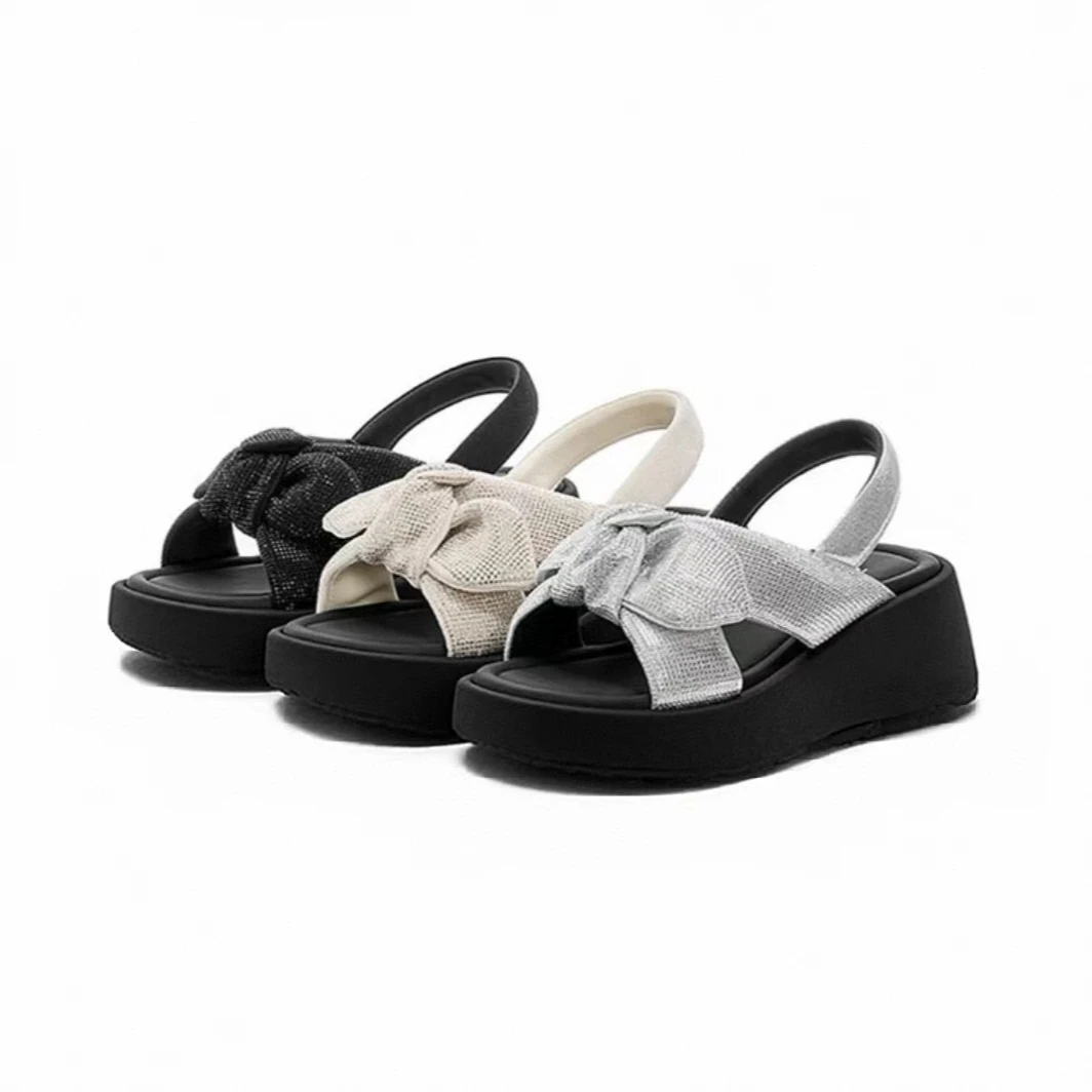 厚底蝴蝶结水钻凉拖鞋女2025夏季新款仙女风外穿增高沙滩鞋潮