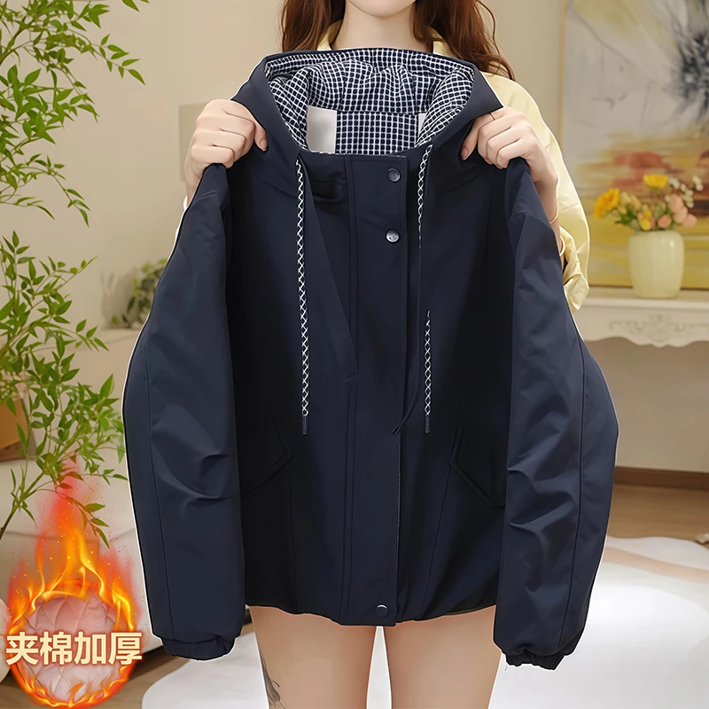 女童夹棉加绒外套2025新款秋冬二棉加厚冲锋衣夹克加棉派克服棉服