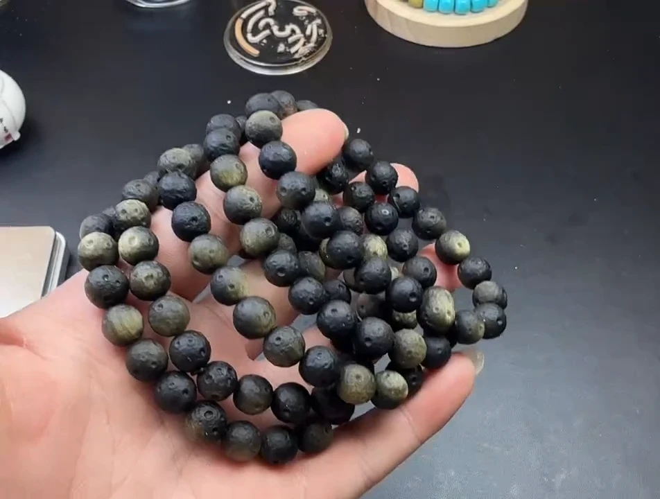 未镶嵌黑曜岩手串金曜石月球表面9mm单圈