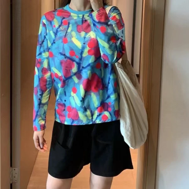 凯特丝蓓187秋季女士运动图案长袖T恤户外休闲打底衫圆领1-1280