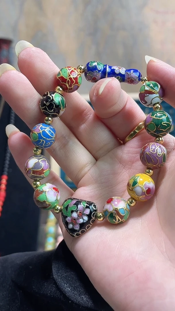 非遗手工艺景泰蓝手串 多宝 新老珠 加黑色心