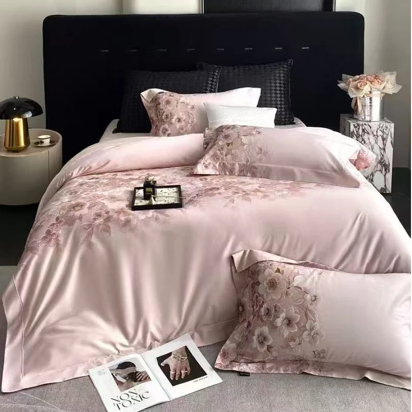 全棉数码印花100s四件套 洛可可之绣-粉色  标准/加大