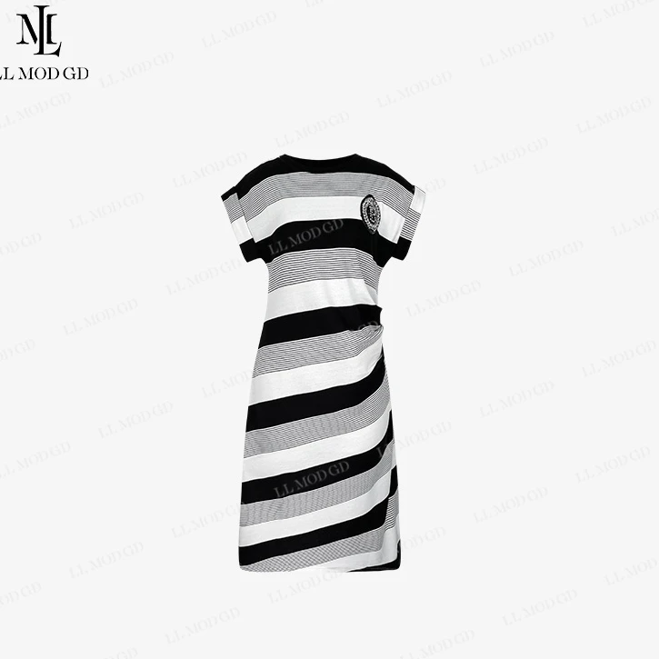 【莱赛尔+桑蚕丝】时尚条纹Polo连衣裙女法式气质裙子-220044