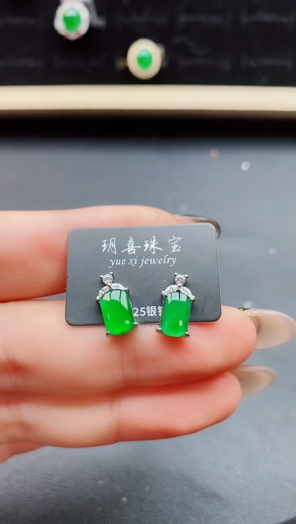 翡翠银S925镶嵌耳饰585050