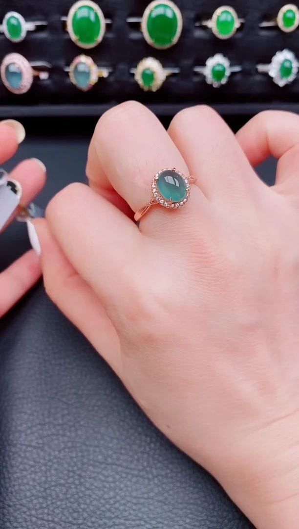 【闪购商品】翡翠戒指银S925镶嵌天然a货翡翠9