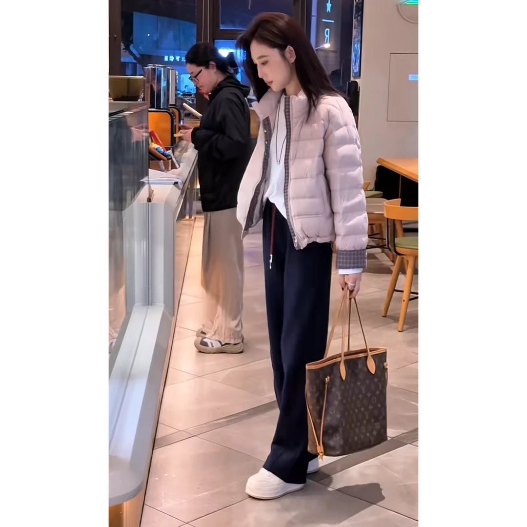 今年流行穿搭一整套2025新款立领棉服外套休闲高腰阔腿裤两件套