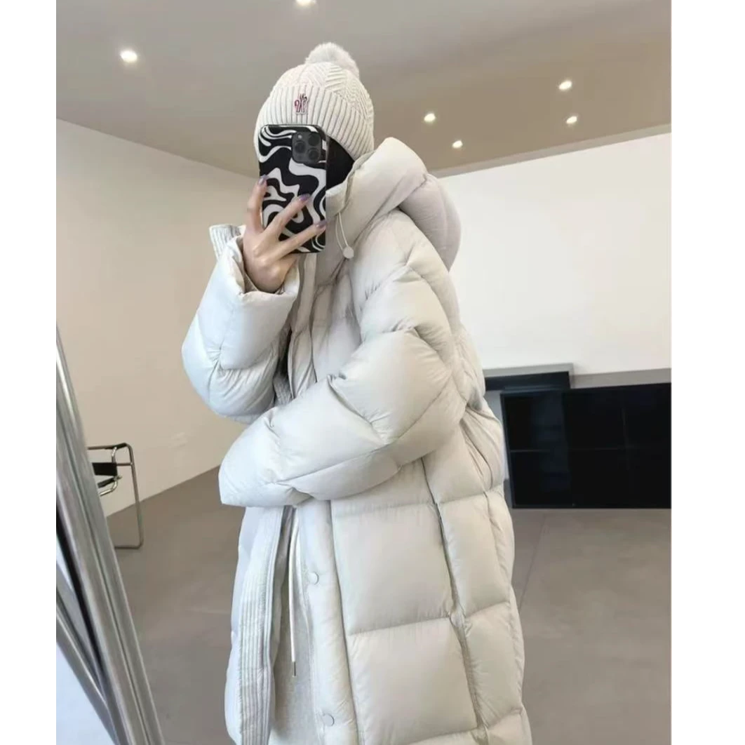 云朵泡芙长款90白鹅绒轻奢时尚羽绒服女连帽加厚冬季宽松保暖SSS