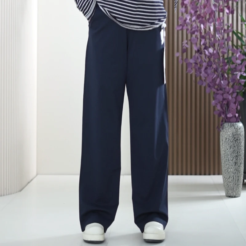竹影丝光棉直筒裤莱赛尔松紧腰四面弹大码显瘦春季新款休闲裤子女