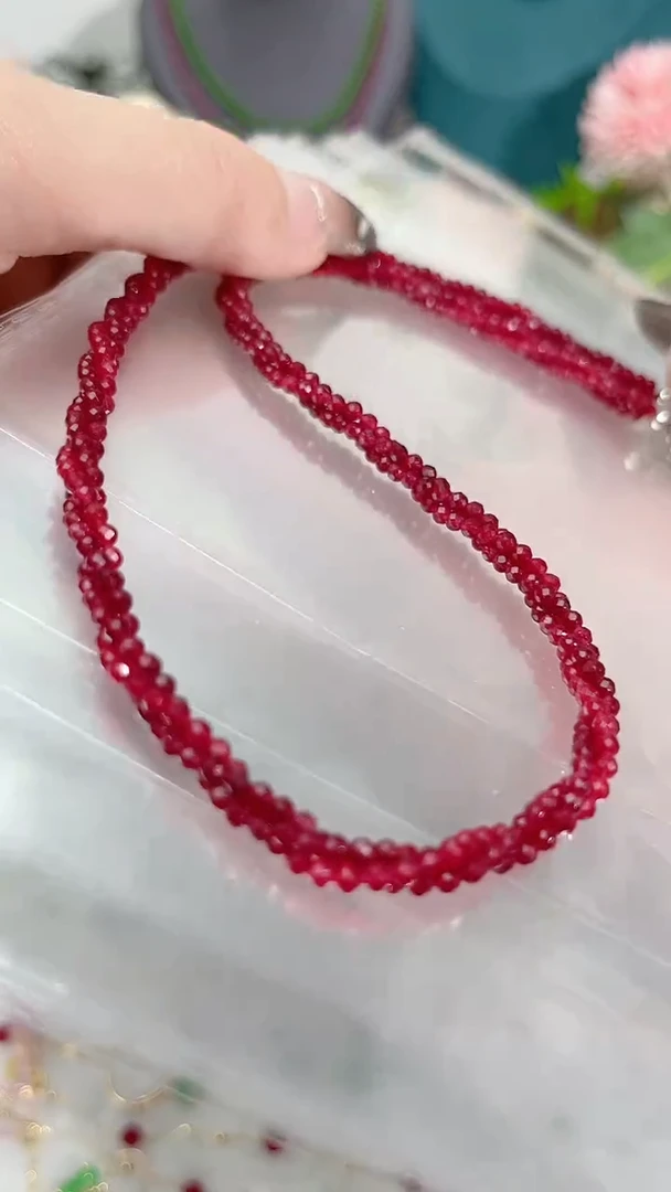 【闪购商品】红宝石颈饰银S925镶嵌麻花99