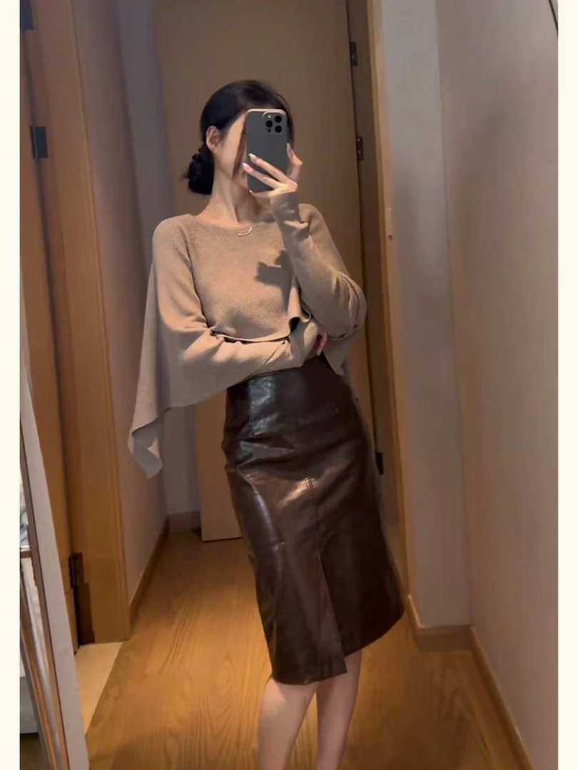 秋冬一整套ootd穿搭套装老钱风毛衣披肩针织衫清冷贵气感两件套装