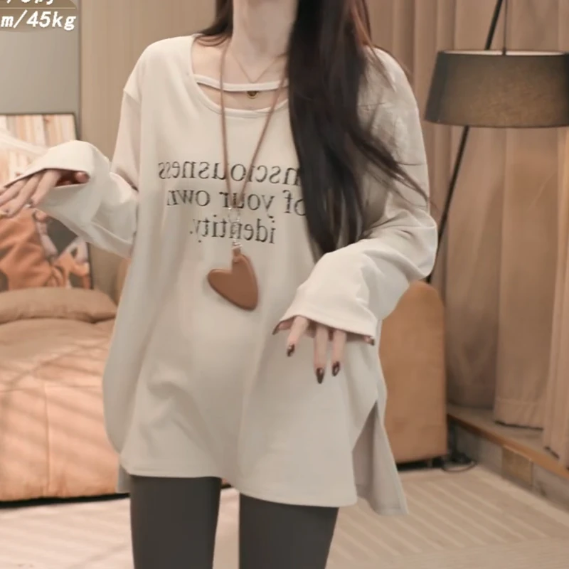 时尚打底衫字母长袖圆领斜杆内搭印花INS秋冬T恤LK2507647