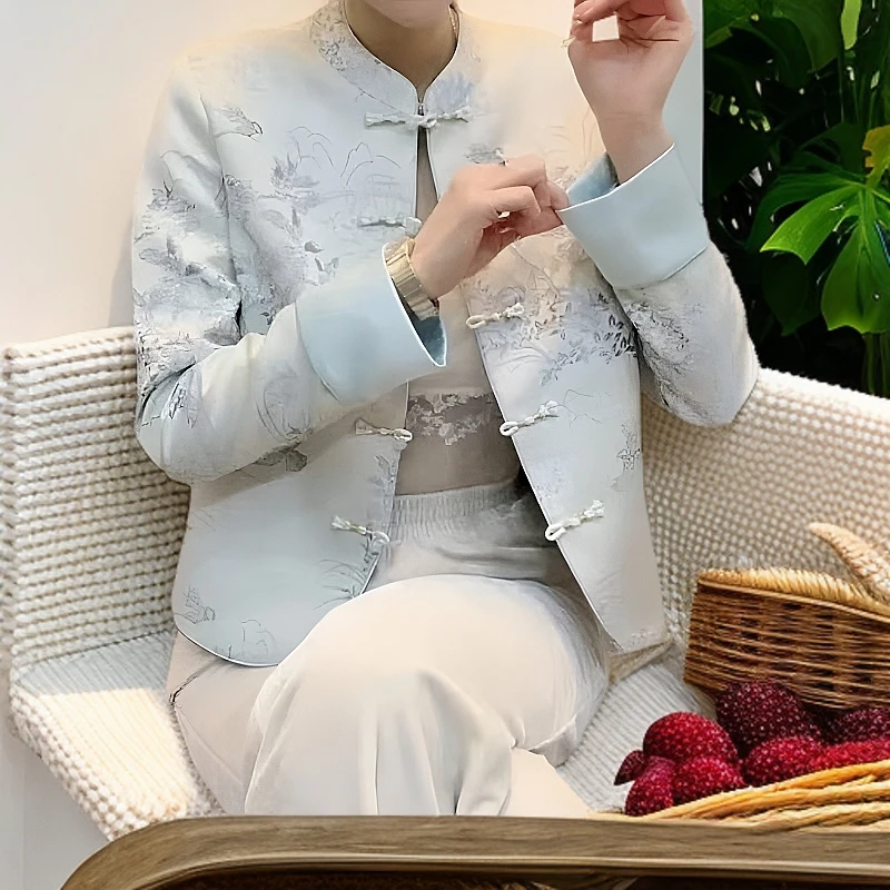 高档百搭流行女装短外套春季新中式气质国风拼接盘扣女上衣2522