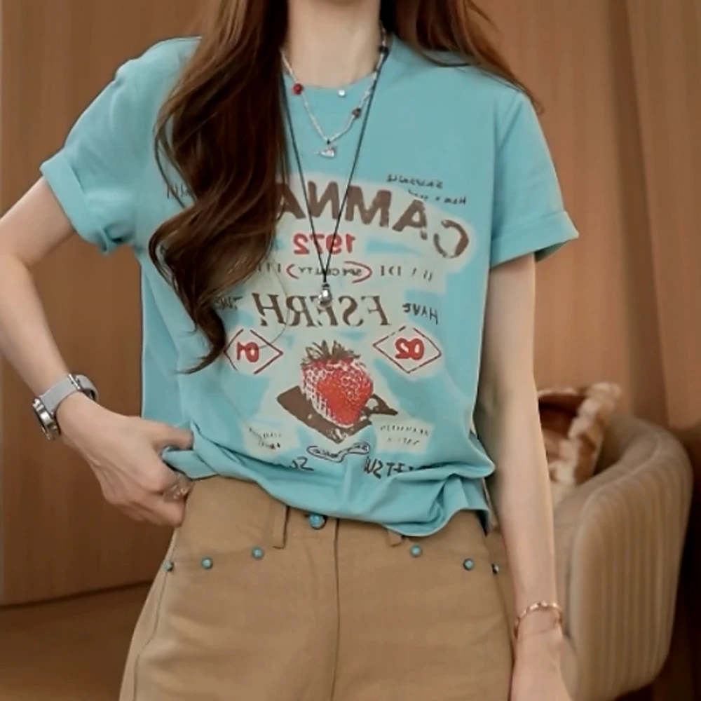 【寻觅蓝月】 无感印花夏季时尚百搭圆领短袖t恤