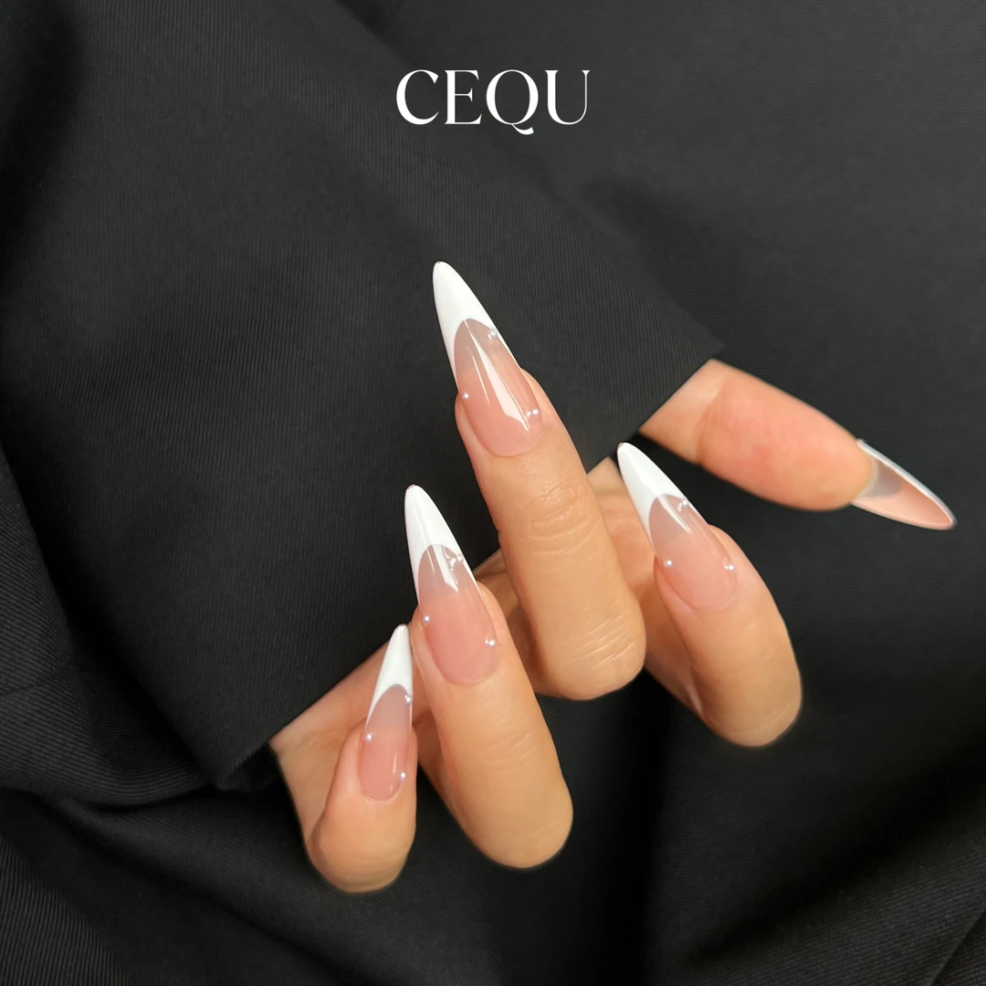 CEQU【珍珠少女】裸色手绘白高位法式迷你珍珠 纯手工定制穿戴甲