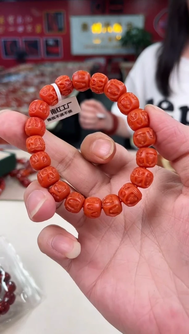 未镶嵌阿东寨雕刻手串12+南红玛瑙鸿**头一个/条
