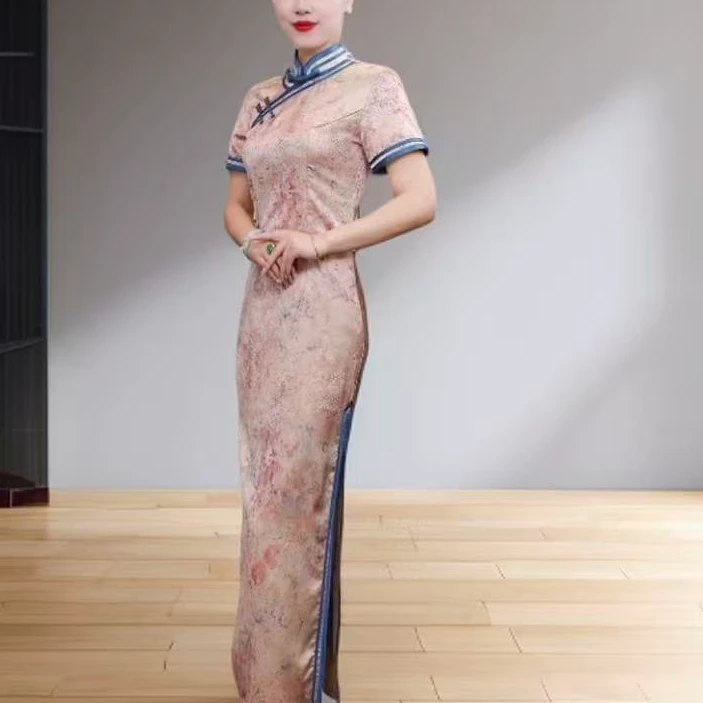 780--月白--苏州高端旗袍夏季长款双层重工