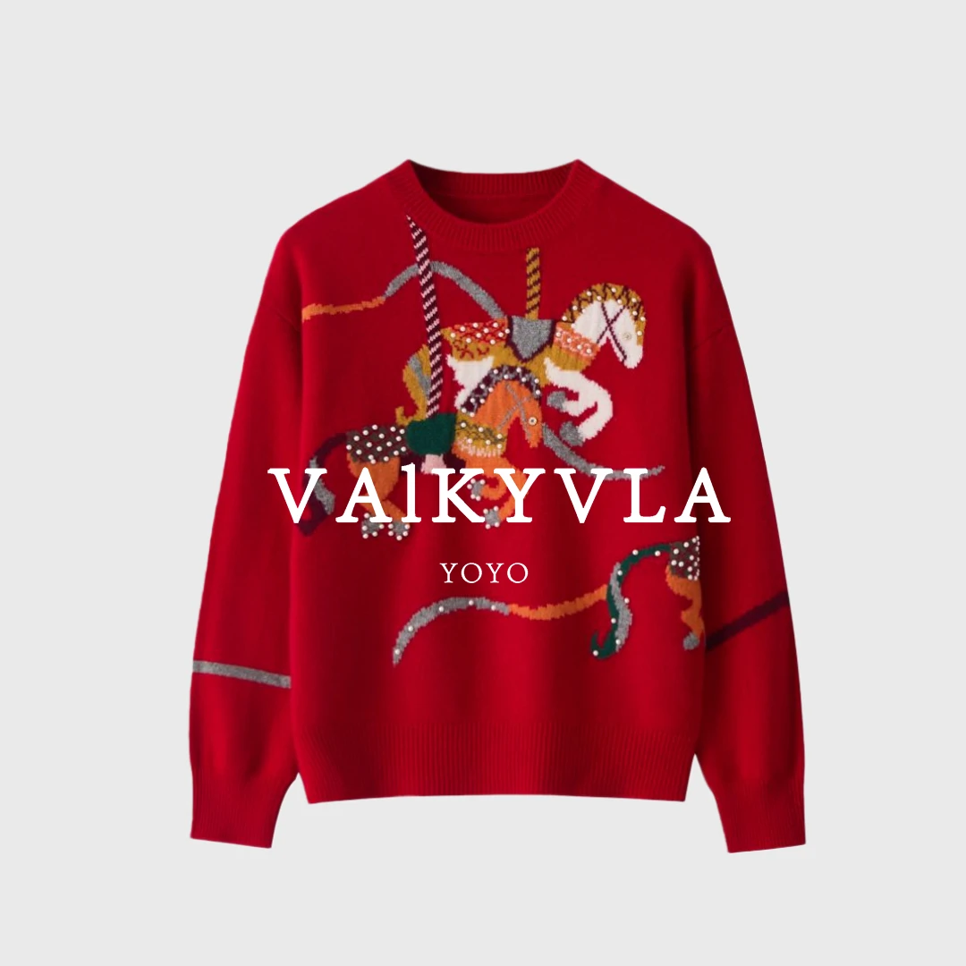 【Valkyvia/悠悠奢品】"百色马" 羊毛旋转木马钉珠毛衣msl1276