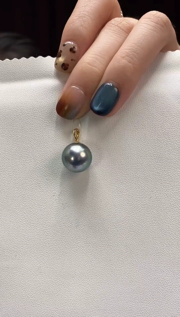 吊坠(不含链)18K金镶嵌海水珍珠13-14大溪地黑珍珠吊坠