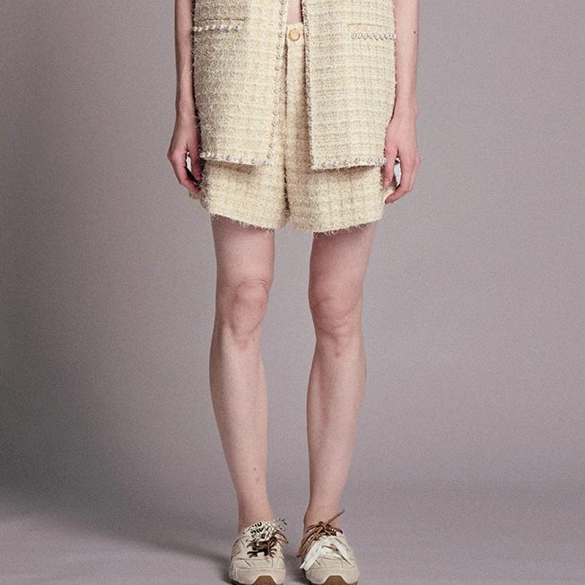【顾文婷专属达播】蒋云26 进口米金色小香面料短裤 E26SS10005