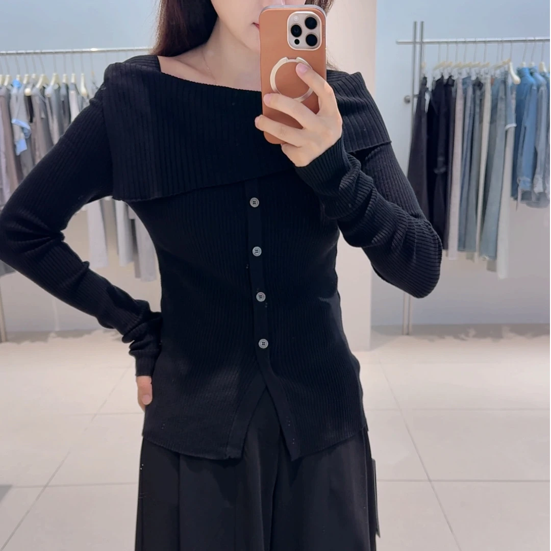 针织衫-135B803053艾家简约风斜边领修身显瘦长袖