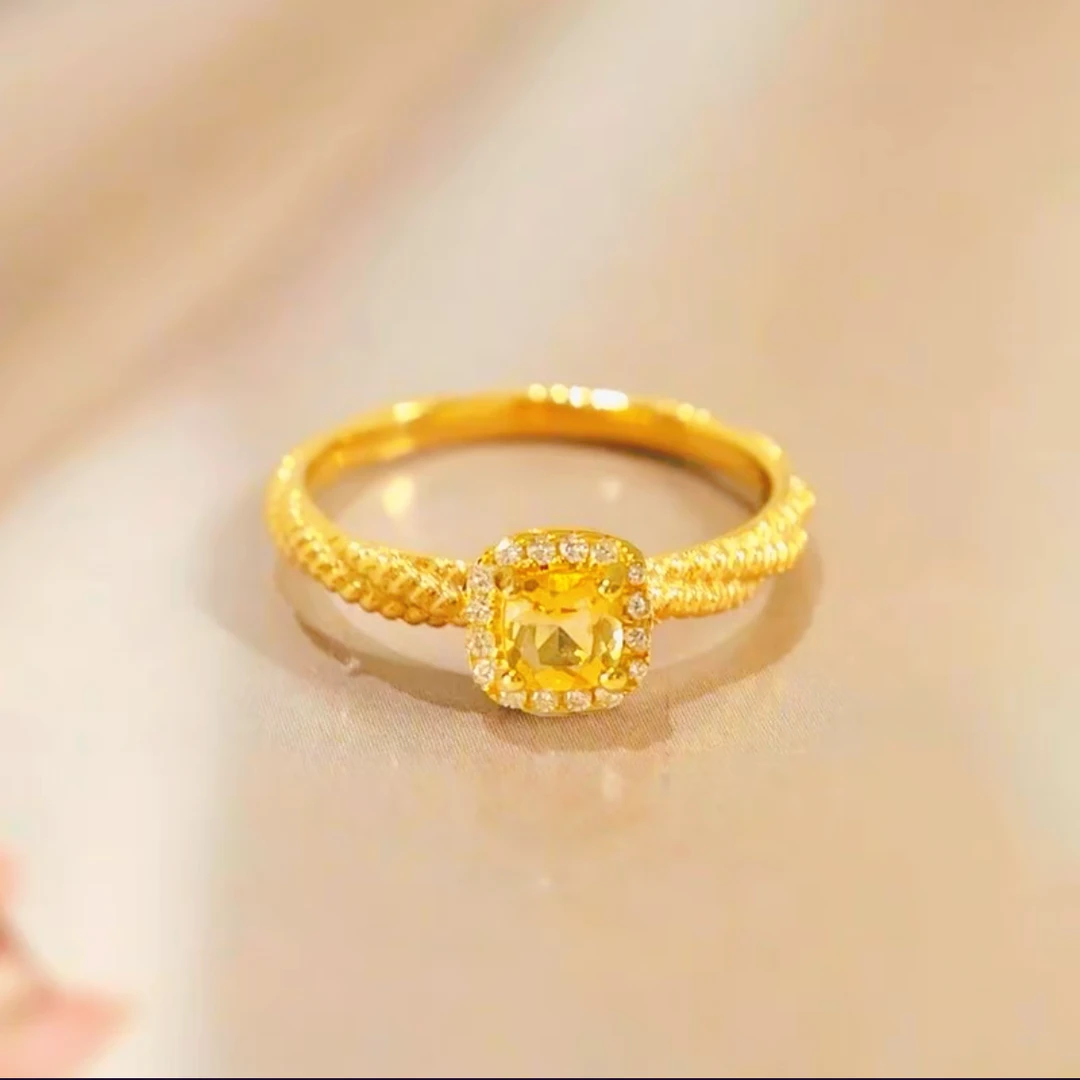 合金戒指 4108黄锆爆闪方糖螺旋开口可调节戒指