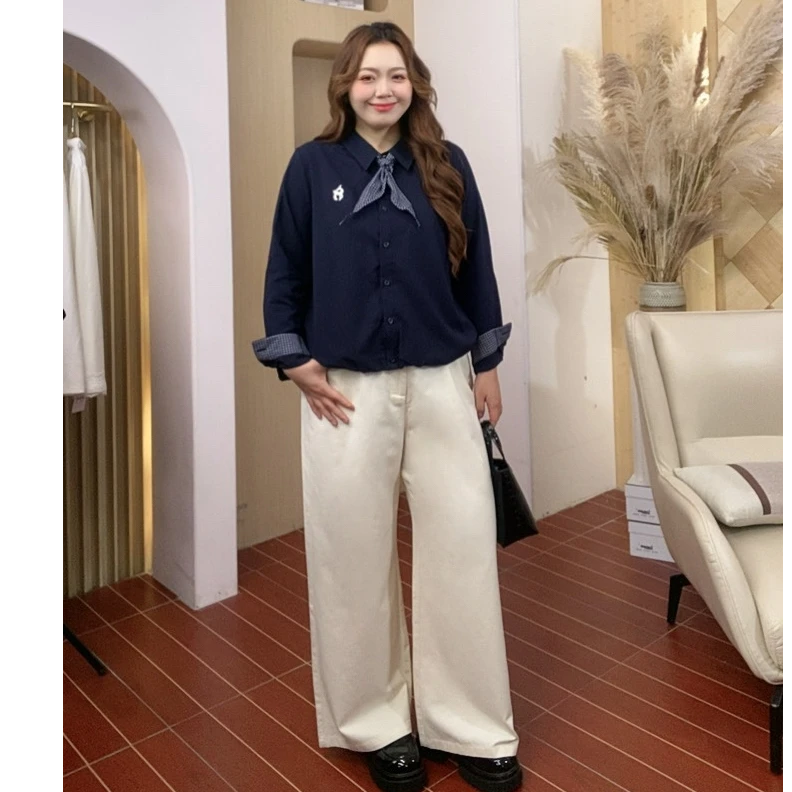 【大码定制】IEF/爱依服秋季新品基础款简约百搭白牛仔阔腿裤