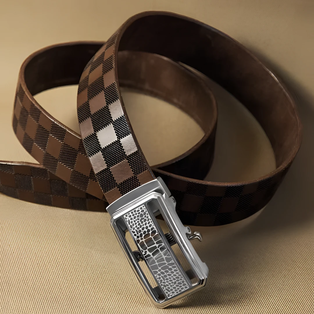 工匠旦旦镂空纹不锈钢外穿无牙自动扣纯手工皮带头层牛皮腰带GW16